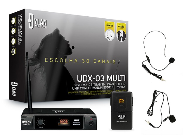 Microfone Sem Fio Dylan UDX-03 Multi UHF Headset/Lapela