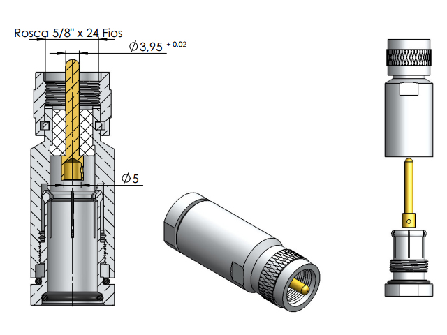 Conector UHF macho cabo 1/2 rígido  - Klc - KL-3M 