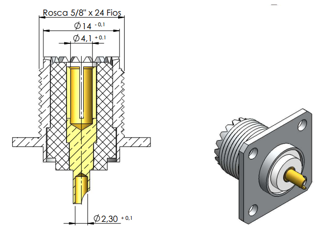 Conector UHF fêmea cabo reto - Klc - KF-1