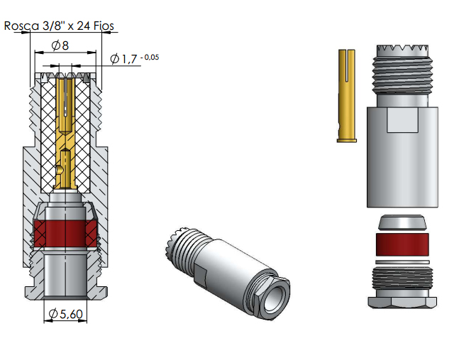 Conector UHF mini fêmea - Klc - KM-2F