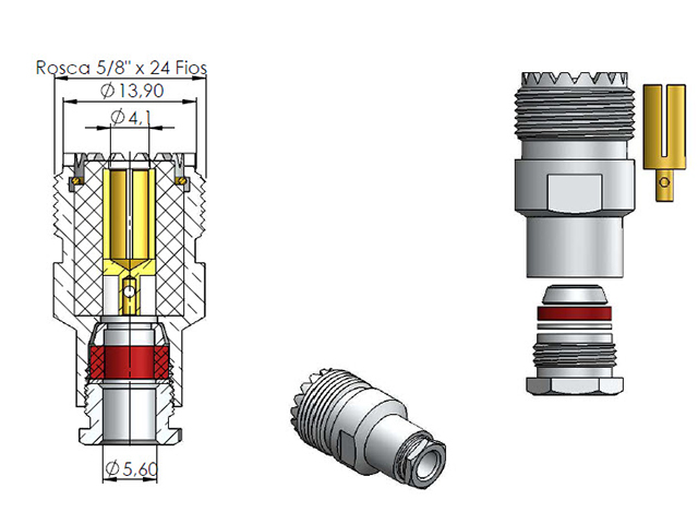 Conector UHF fêmea cabo RG58/RGC58 - Klc - KF-10