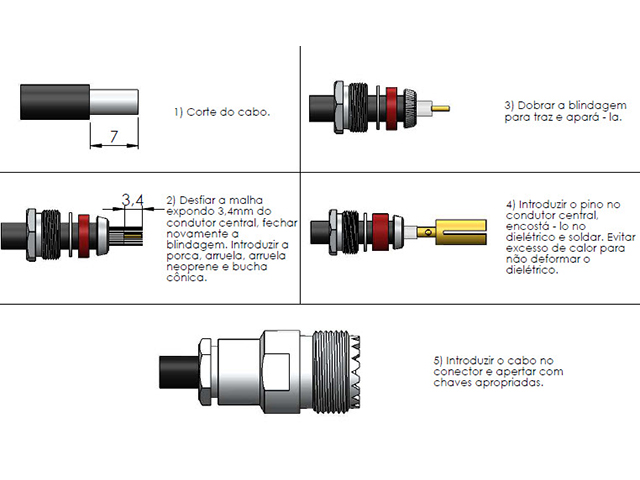 Conector UHF fêmea cabo RG58/RGC58 - Klc - KF-10