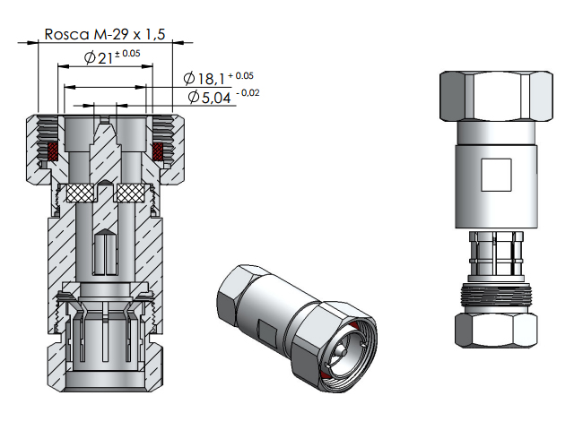 Conector DIN 7/16 macho cabo 1/2 rígido - Klc - 5008