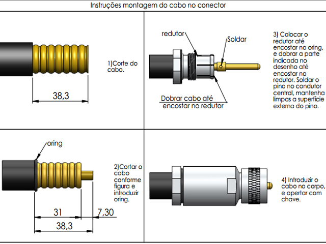 Conector UHF macho cabo 1/2 rígido  - Klc - KL-3M 